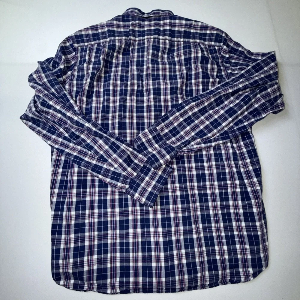J.Crew Mens Plaid Button Down Shirt Blue Cotton Size Large Preppy Coastal Casual - Picture 3 of 6
